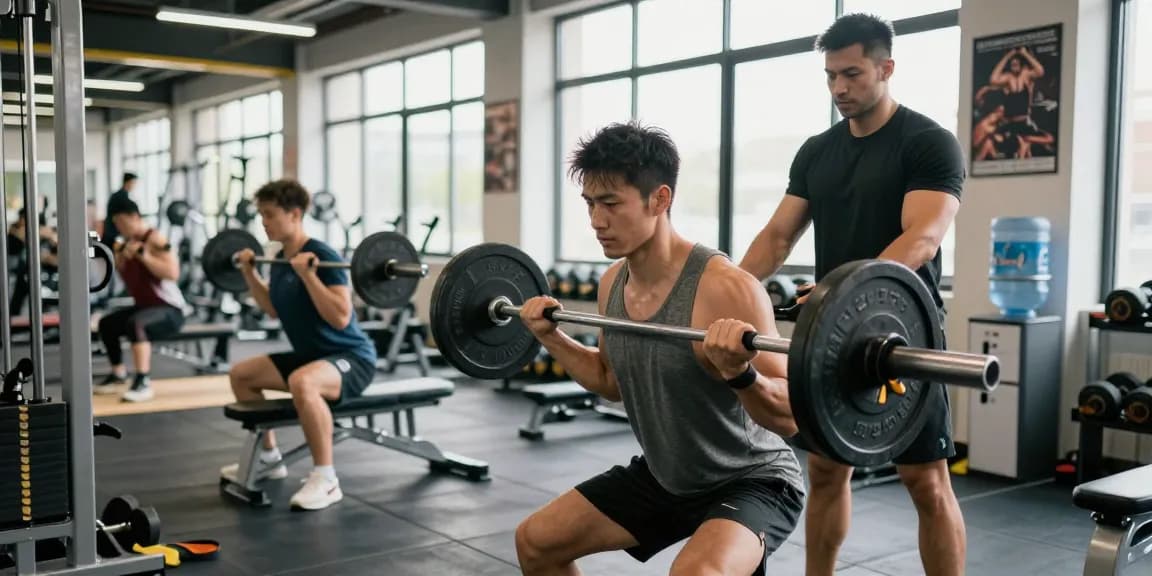 Anabolika-Shop: Bodybuilder trainiert im Fitnessstudio mit Gewichten in dynamischer Atmosphäre