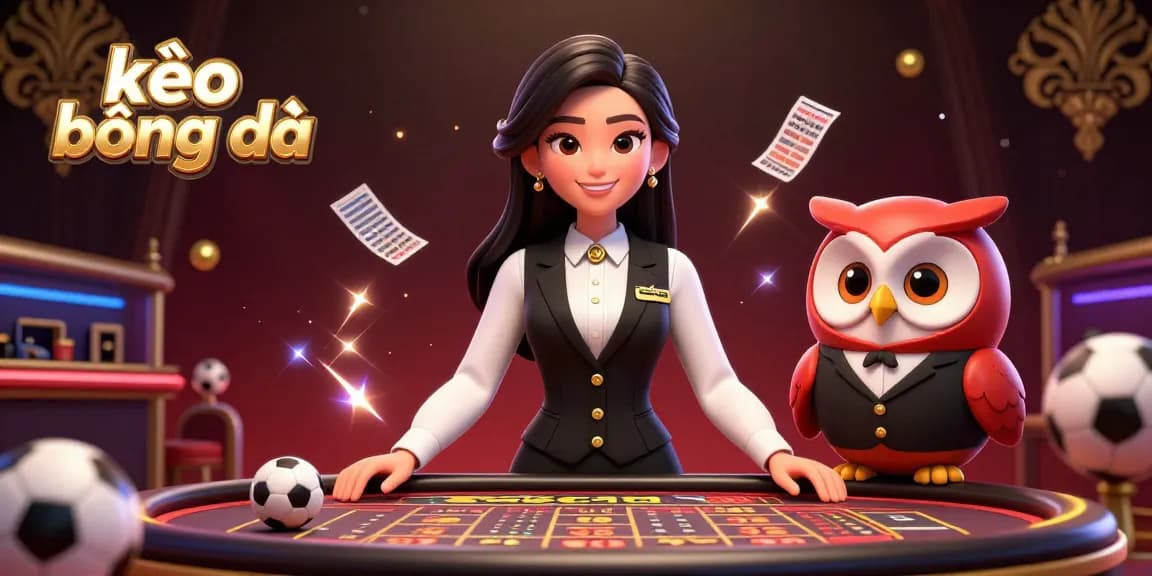Engage with kèo bóng đá through this vibrant 3D digital illustration showcasing professional dealers and exciting betting elements.