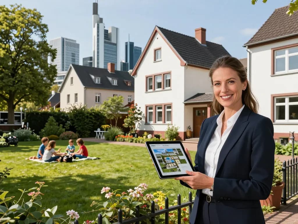 Immobilienmakler Frankfurt Eckenheim präsentiert potenziellen Käufern ein Zuhause in einem lebhaften Viertel.