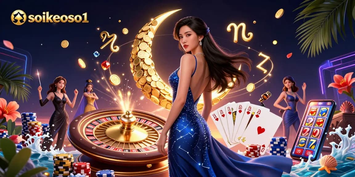 Experience thrilling action with soikeoso1 in this vibrant, captivating casino scene filled with gold coins and games.