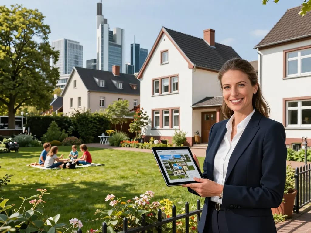 Immobilienmakler Frankfurt Eckenheim präsentiert potenziellen Käufern ein Zuhause in einem lebhaften Viertel.