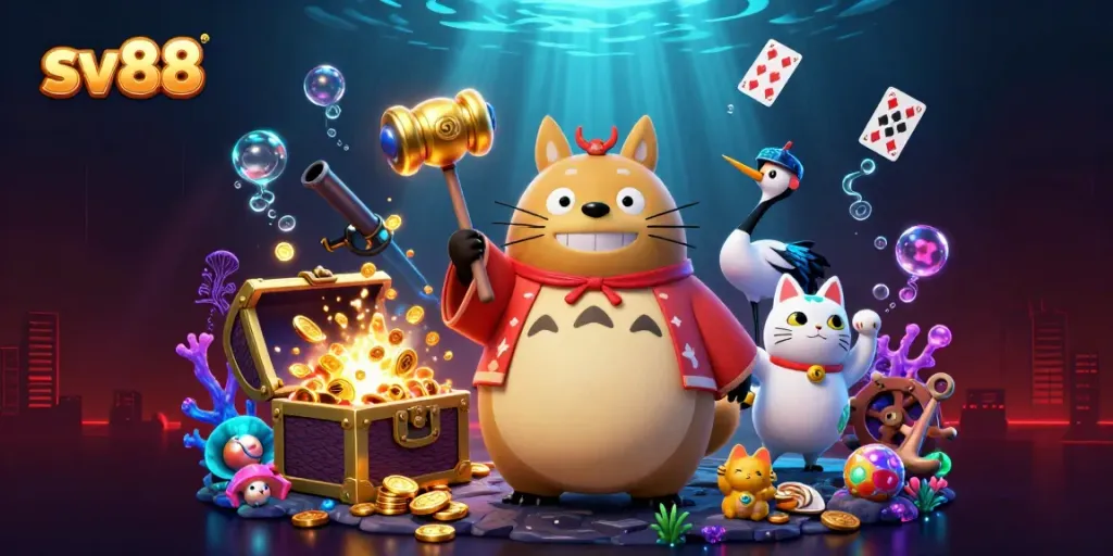 Experience the excitement of sv88 with a cheerful tanuki and friends in a captivating 3D casino adventure.