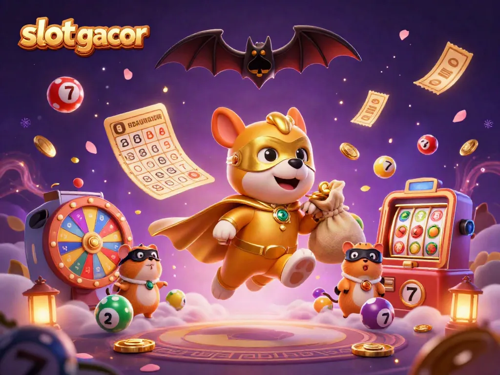 Experience exciting wins with slot gacor gameplay, highlighted by a vibrant illustration of fun characters and casino elements.