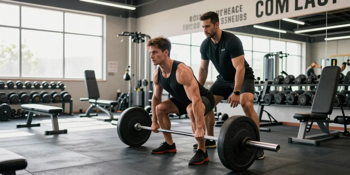 Anabolika Shop: Bodybuilder beim Deadlift-Training in einem modernen Fitnessstudio, motivierende Atmosphäre.