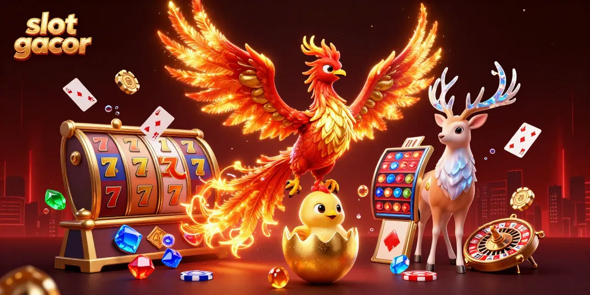 Experience the thrill of slot gacor gaming with a vibrant fantasy scene of a phoenix and casino elements.