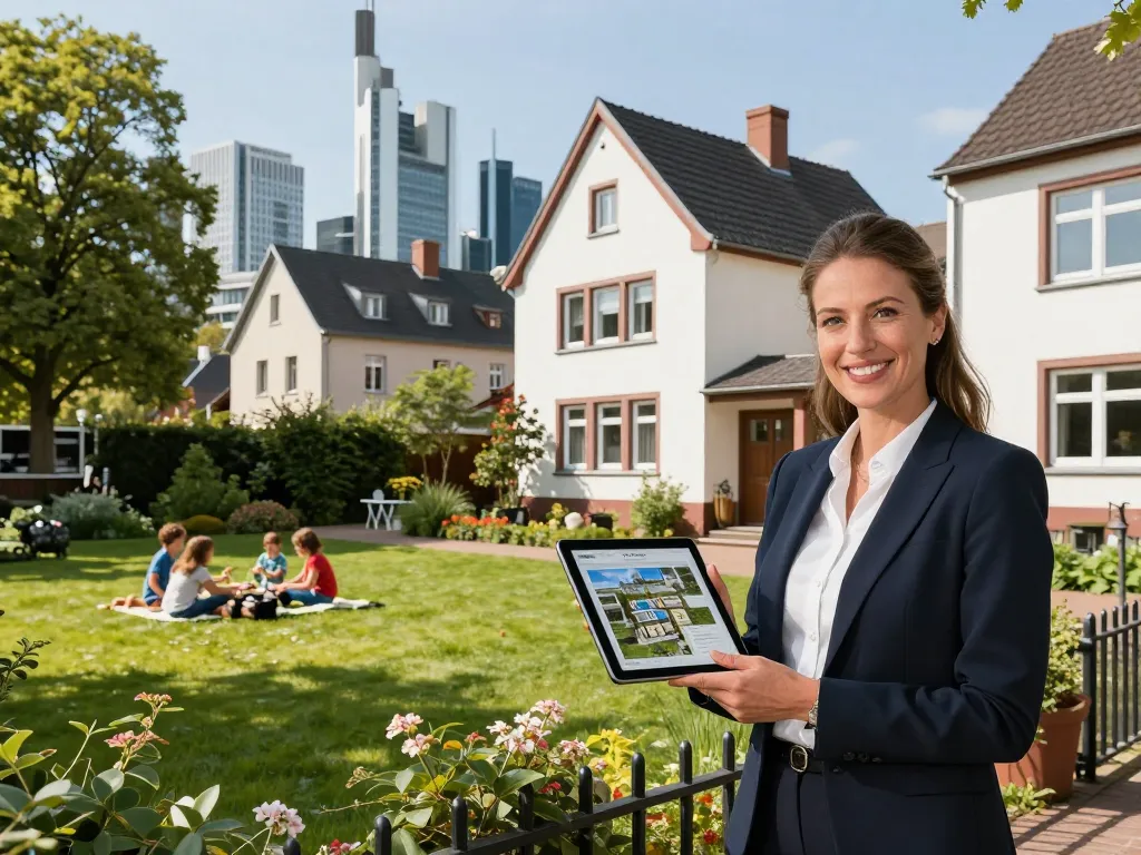 Immobilienmakler Frankfurt Eckenheim präsentiert potenziellen Käufern ein Zuhause in einem lebhaften Viertel.