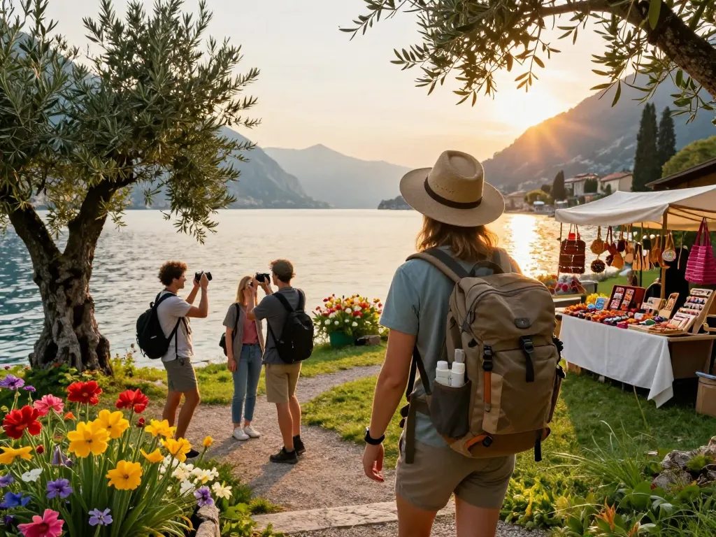 Gardasee Reisetipps: Malerischer Reisender wandert am Gardasee und erfasst die Schönheit der Natur.