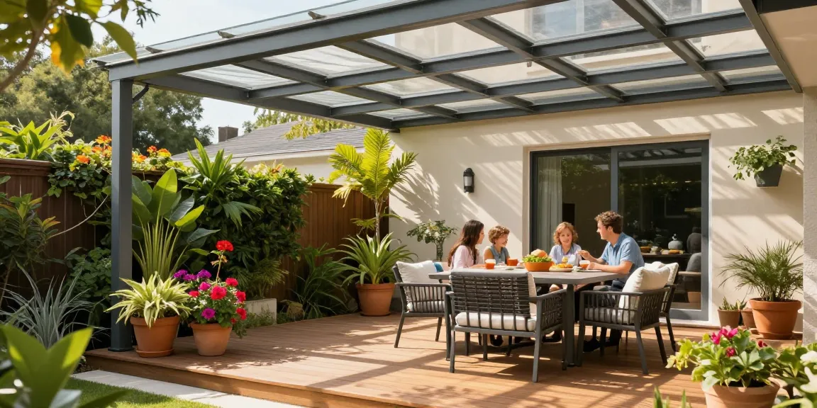 Terrassenüberdachungen in modernem Design, die Schatten spenden und eine einladende Atmosphäre schaffen.