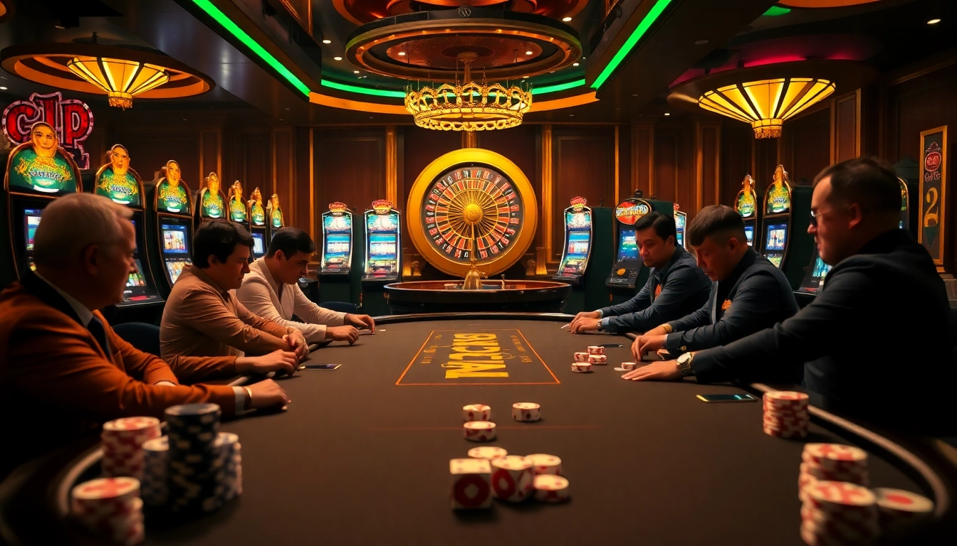 Experience the excitement of gamebaidoithuong at a vibrant casino with poker and slot machines.