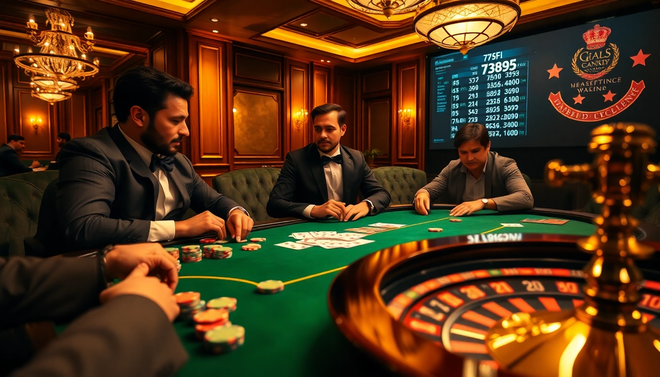 Experience the thrill of 789f poker in an elegant casino setting with vibrant game elements.