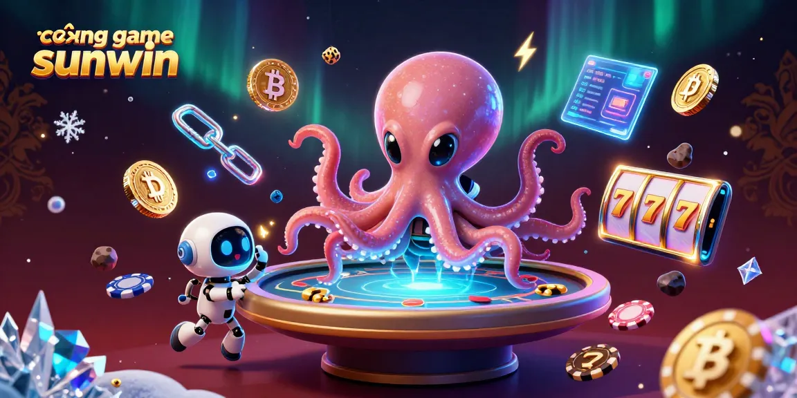Engage with cổng game sunwin featuring an alien octopus at a holographic poker table in a cosmic casino.